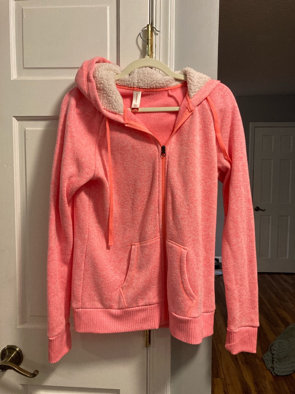 No Boundaries juniors large Coral Colored Sherpa-Lined Zip Hoodie